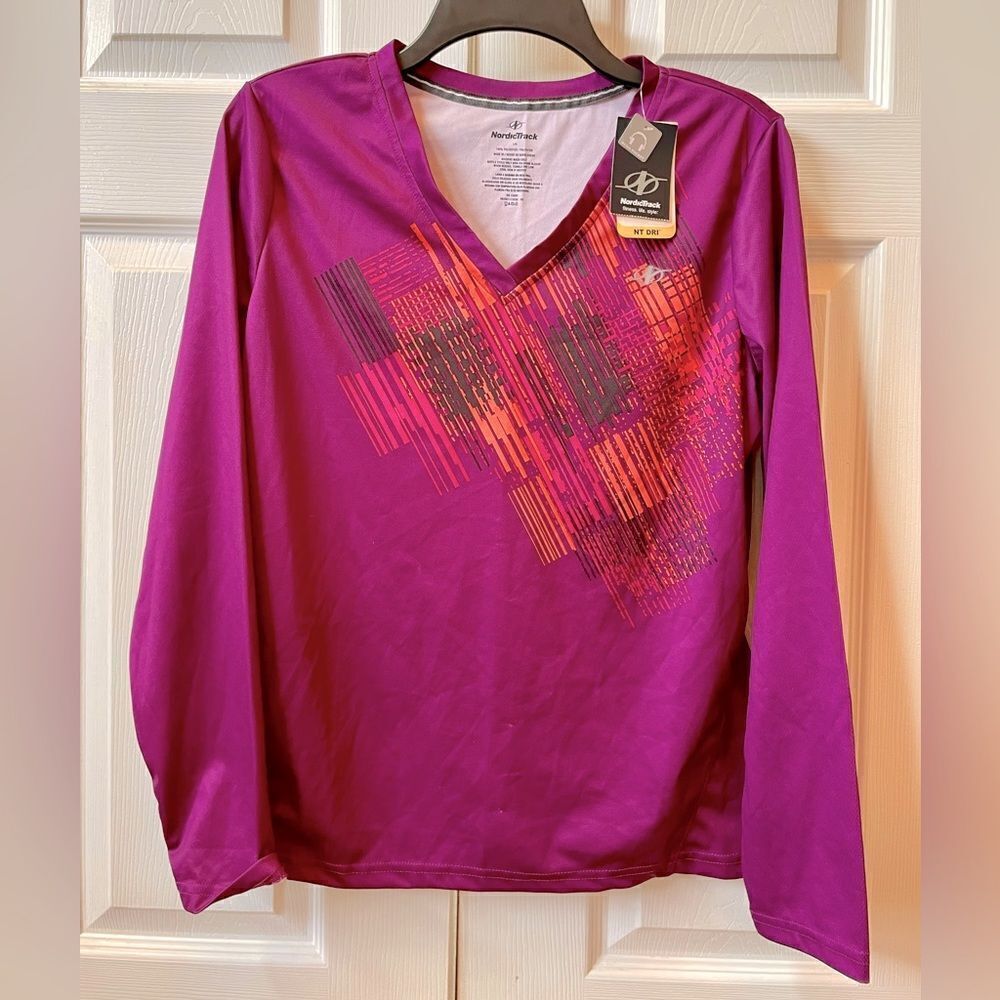 NORDIC TRACK DRI LONG SLEEVE MESH TEE PURPLE PRINT SIZE LARGE
